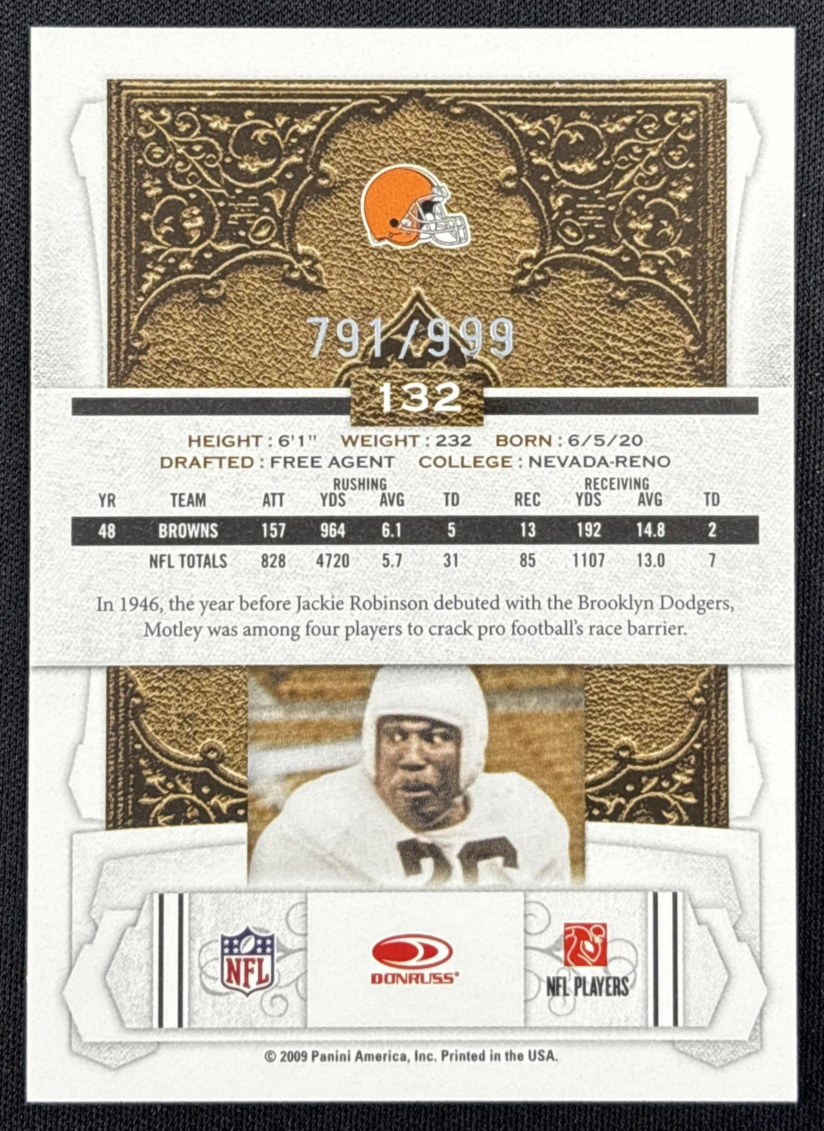 Marion Motley 2009 Panini Donruss Classics /999 Browns