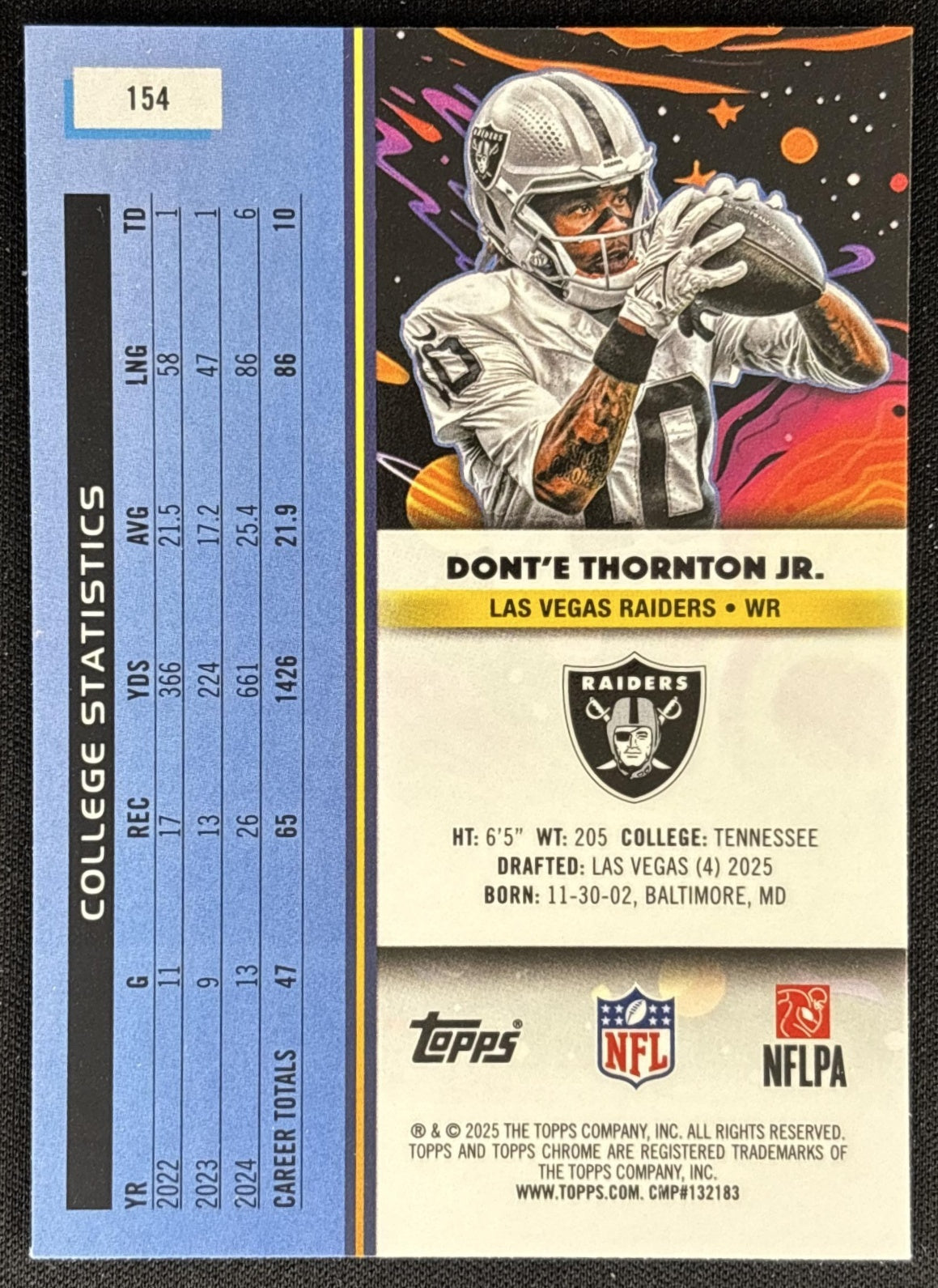 Dont'e Thornton Jr. 2025 Topps Cosmic Chrome Raiders