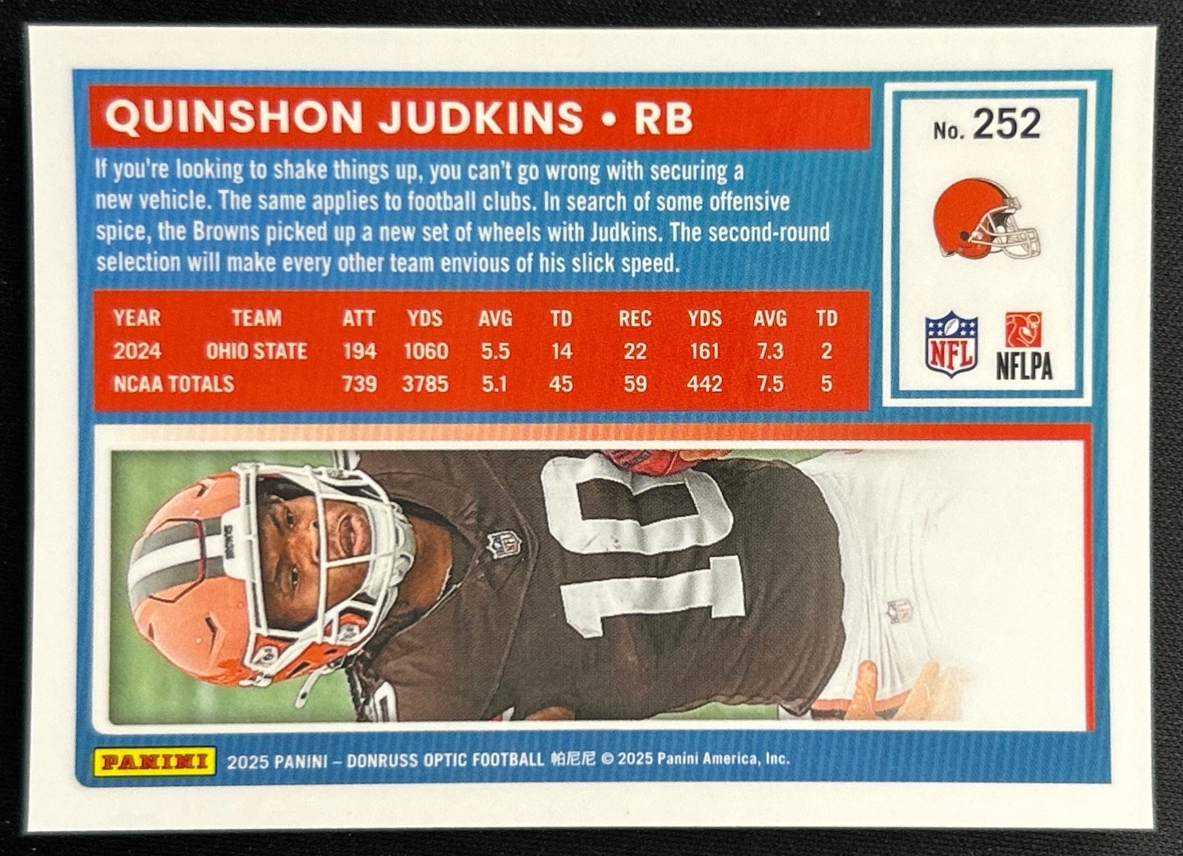 Quinshon Judkins 2025 Donruss Optic Rated Rookie Browns Sports Trading Cards