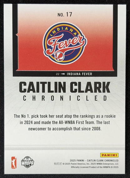 Caitlin Clark 2025 Panini Chronicled WNBA Fever 17 Sports Trading Card