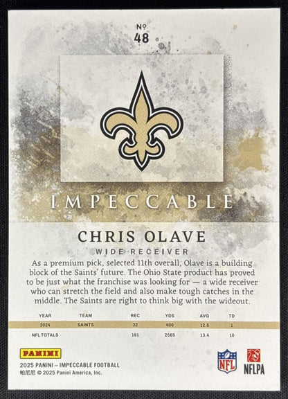 Chris Olave 2025 Panini Impeccable Ruby /8 Saints Sports Trading Cards