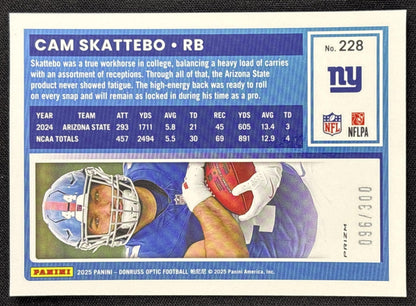 Cam Skattebo 2025 Panini Donruss Optic Rated Rookie Wave Prizm /300 Giants