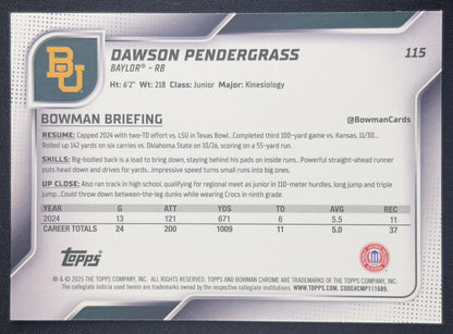 Dawson Pendergrass 2025 Bowman Chrome University Prospects Green Shimmer Refractor /99 Bears