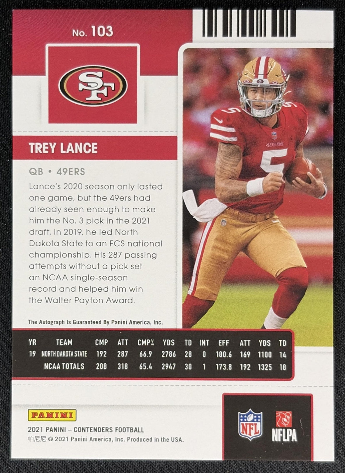 Trey Lance 2021 Panini Contenders Playoff Ticket /99 49ers back