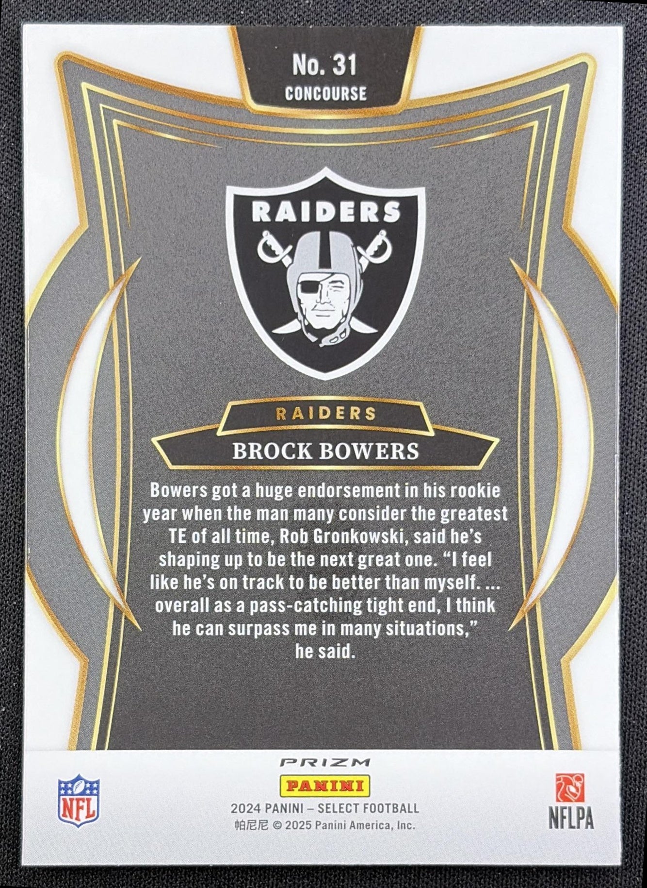 Brock Bowers 2024 Panini Select Concourse Red and Blue Prizm Shock Raiders back
