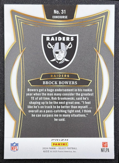 Brock Bowers 2024 Panini Select Concourse Red and Blue Prizm Shock Raiders back