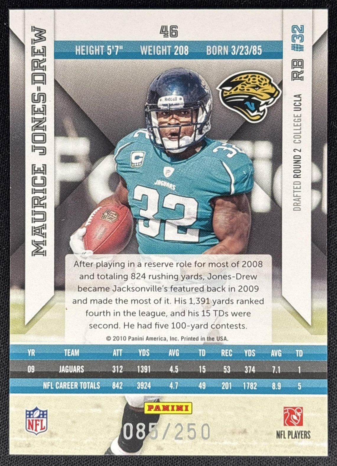 Maurice Jones-Drew 2010 Panini Epix Silver /250 Jaguars back