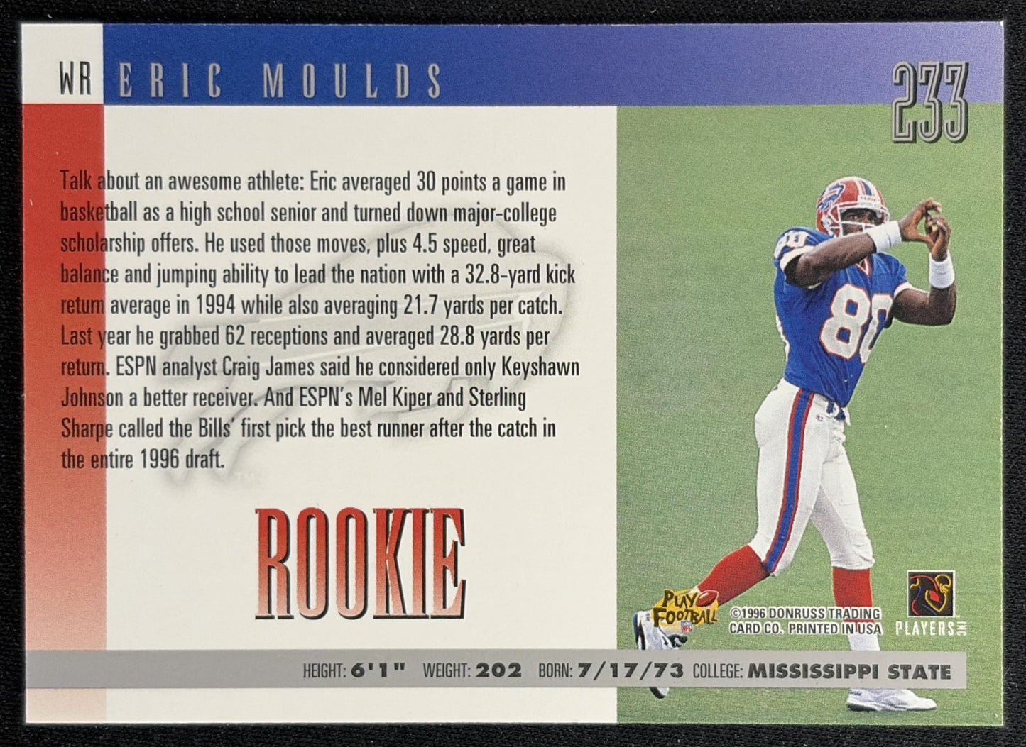 Eric Moulds 1996 Donruss Bills Back