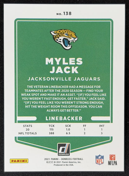 Myles Jack 2021 Panini Donruss Press Proof Premium Jaguars - Jacksonville Jaguars