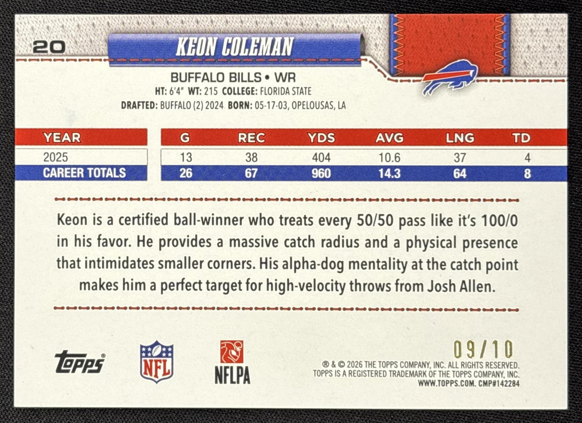 Keon Coleman 2026 Topps Black Diamante Foil /10 Bills