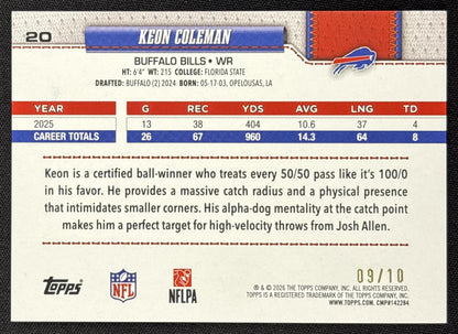 Keon Coleman 2026 Topps Black Diamante Foil /10 Bills