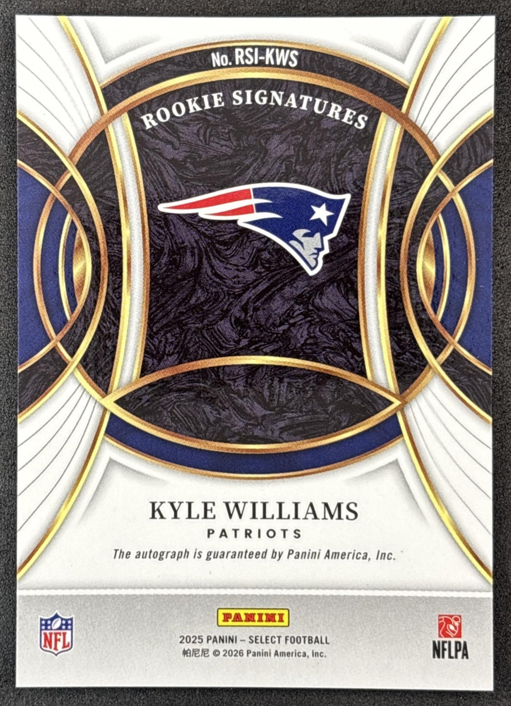 Kyle Williams 2025 Panini Select Rookie Signatures Patriots