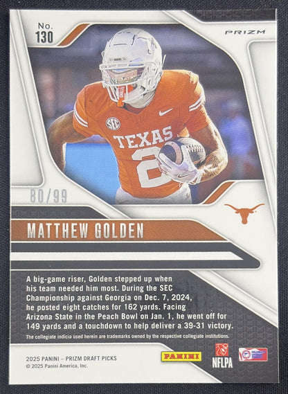Matthew Golden 2025 Panini Prizm Draft Picks Purple /99 Longhorns