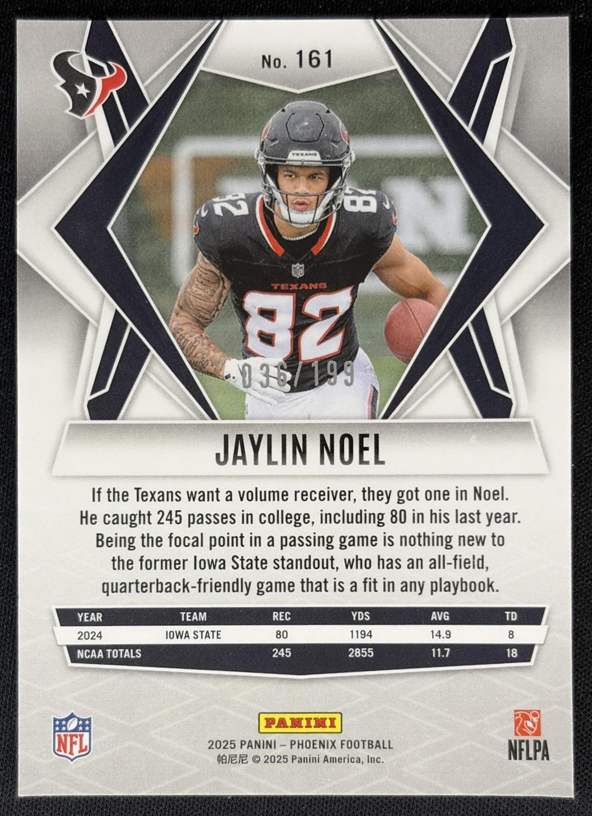 Jaylin Noel 2025 Panini Phoenix Wave Prizm /199 Texans Sports Trading Cards