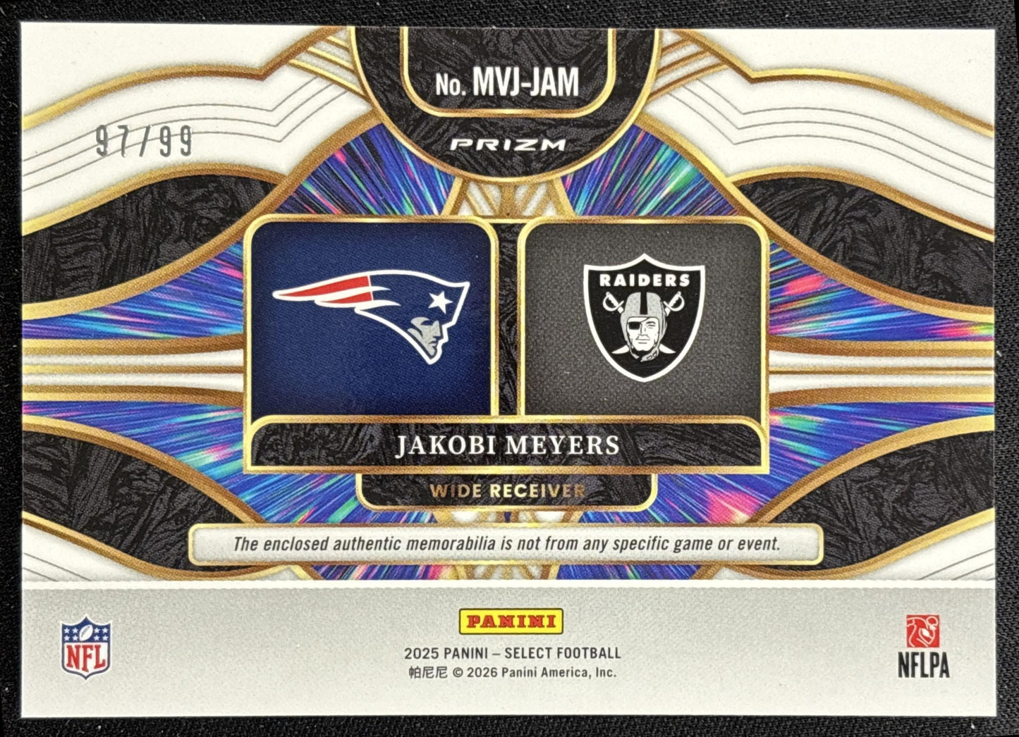 Jakobi Meyers 2025 Panini Select Multiverse Jerseys White Prizm /99 Patriots Raiders - back