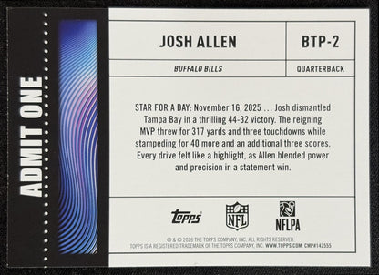 Josh Allen 2026 Topps Big Ticket Players Bills back