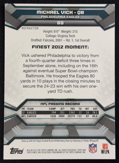 Michael Vick 2013 Topps Finest Refractors Eagles - Back