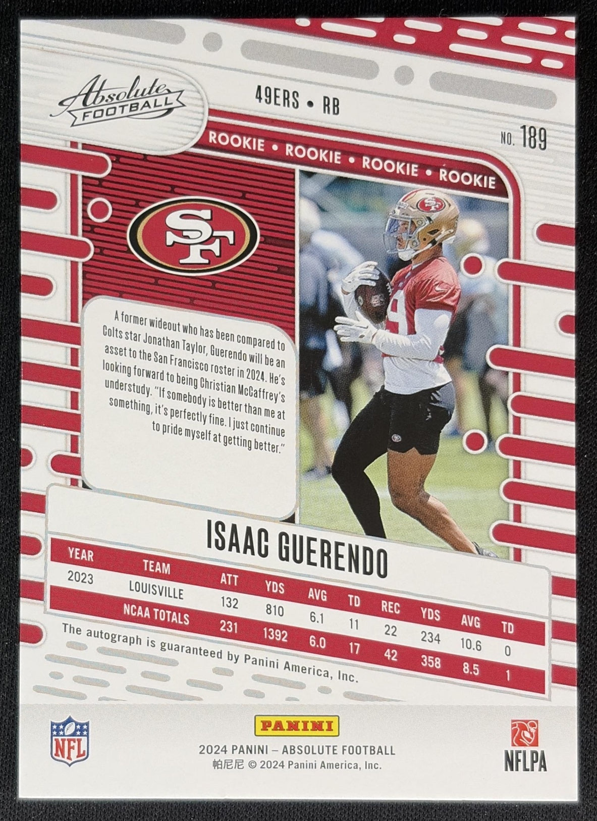Isaac Guerendo 2024 Panini Absolute Signature Rookies Orange Spectrum /75 49ers back