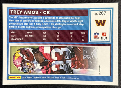 Trey Amos 2025 Panini Donruss Optic Rated Rookie Red Mojo Prizm Commanders Back
