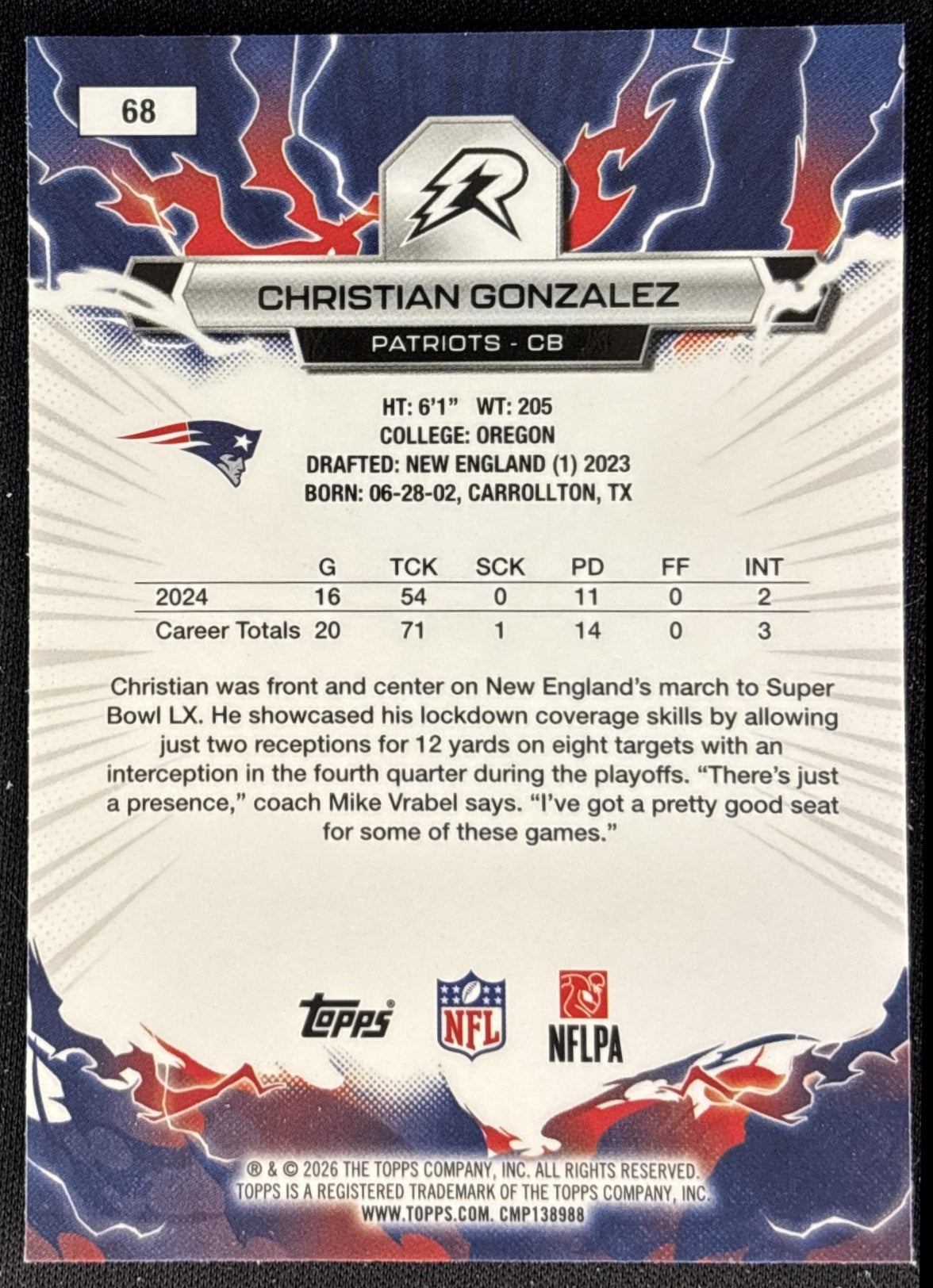 Christian Gonzalez 2025 Topps Resurgence Patriots New England Patriots back