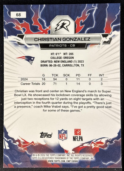Christian Gonzalez 2025 Topps Resurgence Patriots New England Patriots back