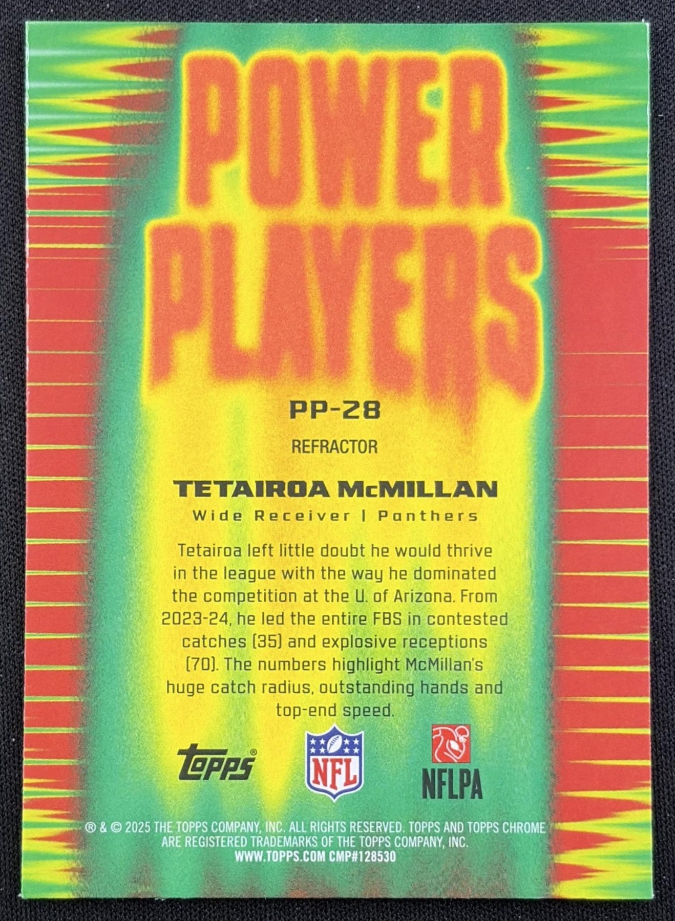 Tetairoa McMillan 2025 Topps Chrome Power Players Refractor Panthers