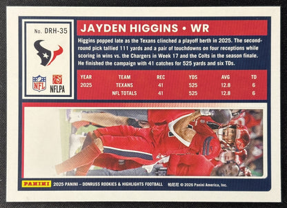 Jayden Higgins 2025 Panini Donruss Rookies & Highlights Texans Sports Trading Cards