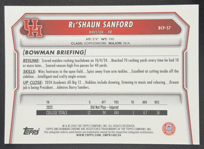 Re'Shaun Sanford 2026 Bowman Chrome Prospects Mojo Refractor Cougars