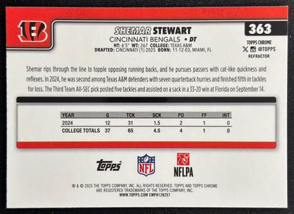Shemar Stewart 2025 Topps Chrome Rookie Refractor Bengals Football