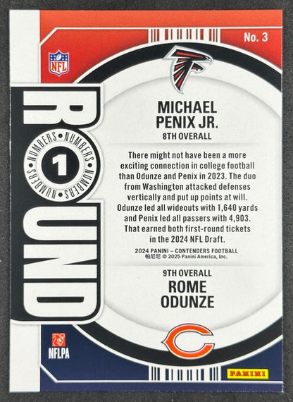 Michael Penix Jr. Rome Odunze 2024 Contenders Round Numbers Falcons Bears Sports Trading Card