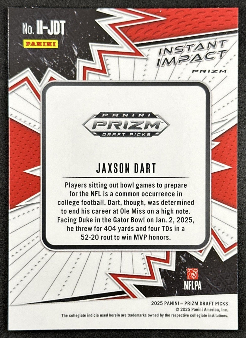 Jaxson Dart 2025 Panini Prizm Draft Picks Instant Impact Red Ice Rebels Giants