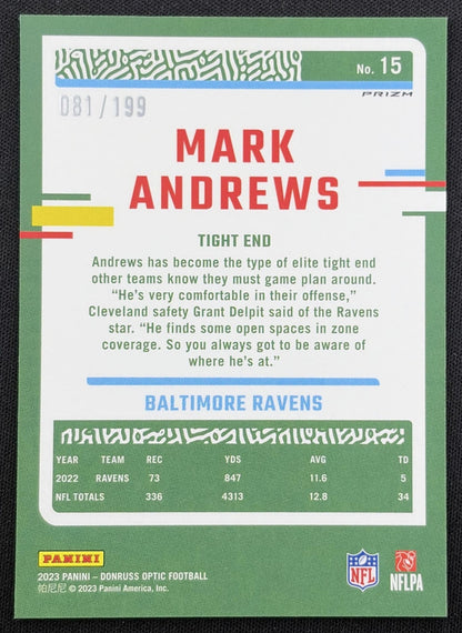 Mark Andrews 2023 Panini Donruss Optic Blue Prizm /199 Ravens back