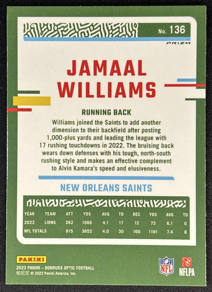 Jamaal Williams 2023 Panini Donruss Optic Rocket Prizm Saints