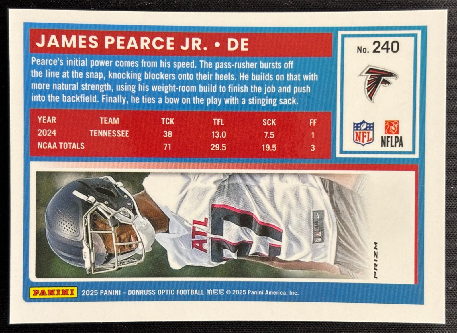 James Pearce Jr. 2025 Donruss Optic Rated Rookie Blue Hyper Prizm Falcons Sports Trading Cards