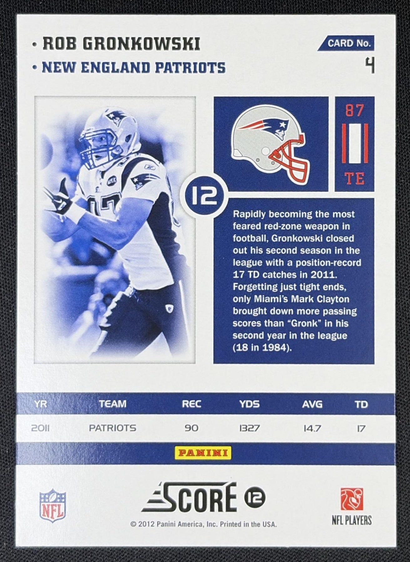 Rob Gronkowski 2012 Panini Score Numbers Game Patriots