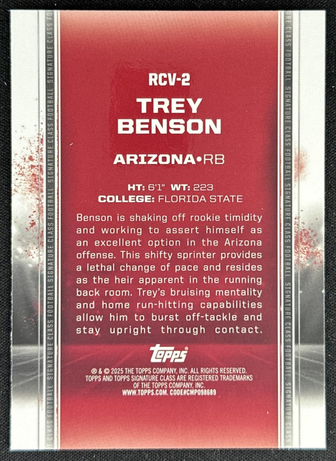 Trey Benson 2024 Signature Class Rookie Chrome Variations Magenta /250 Cardinals