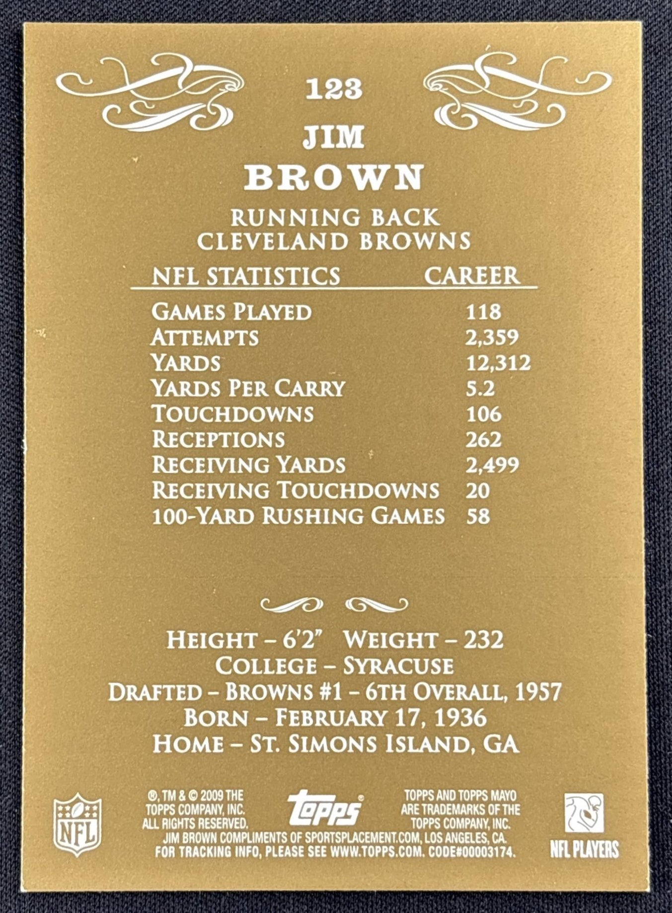 Jim Brown 2009 Topps Mayo Browns