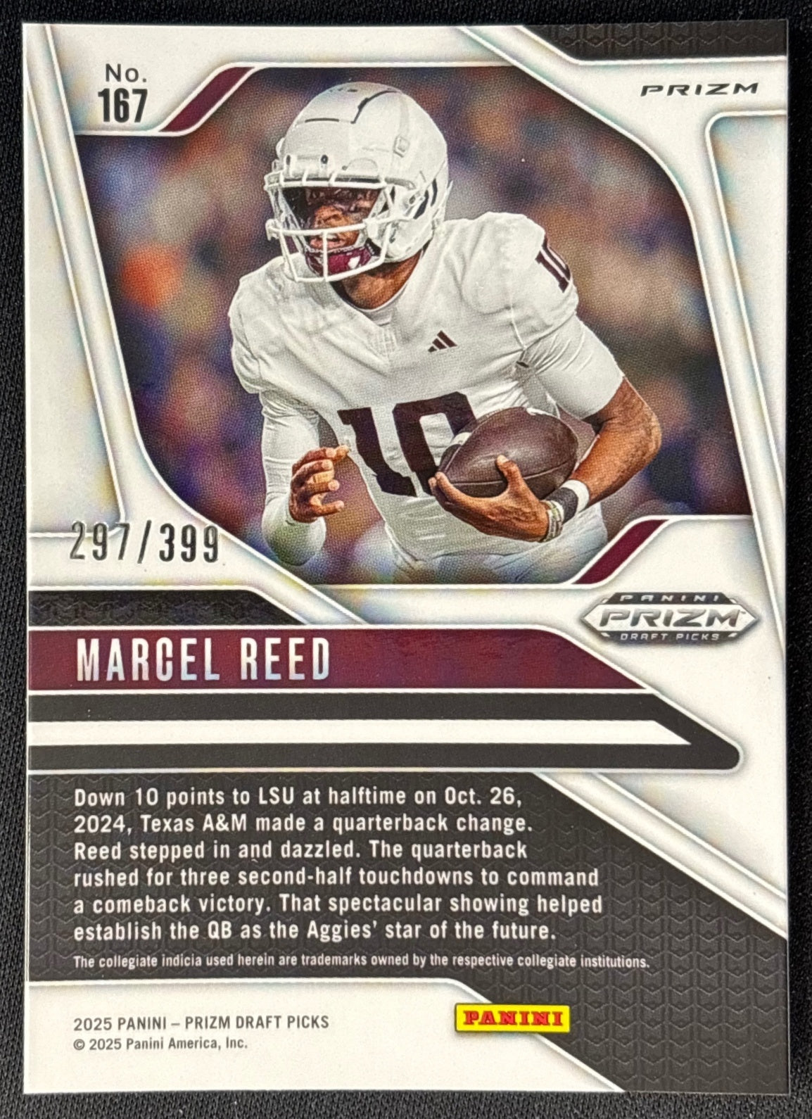 Marcel Reed 2025 Prizm Draft Picks Red /399 Aggies back | Wayne Collection