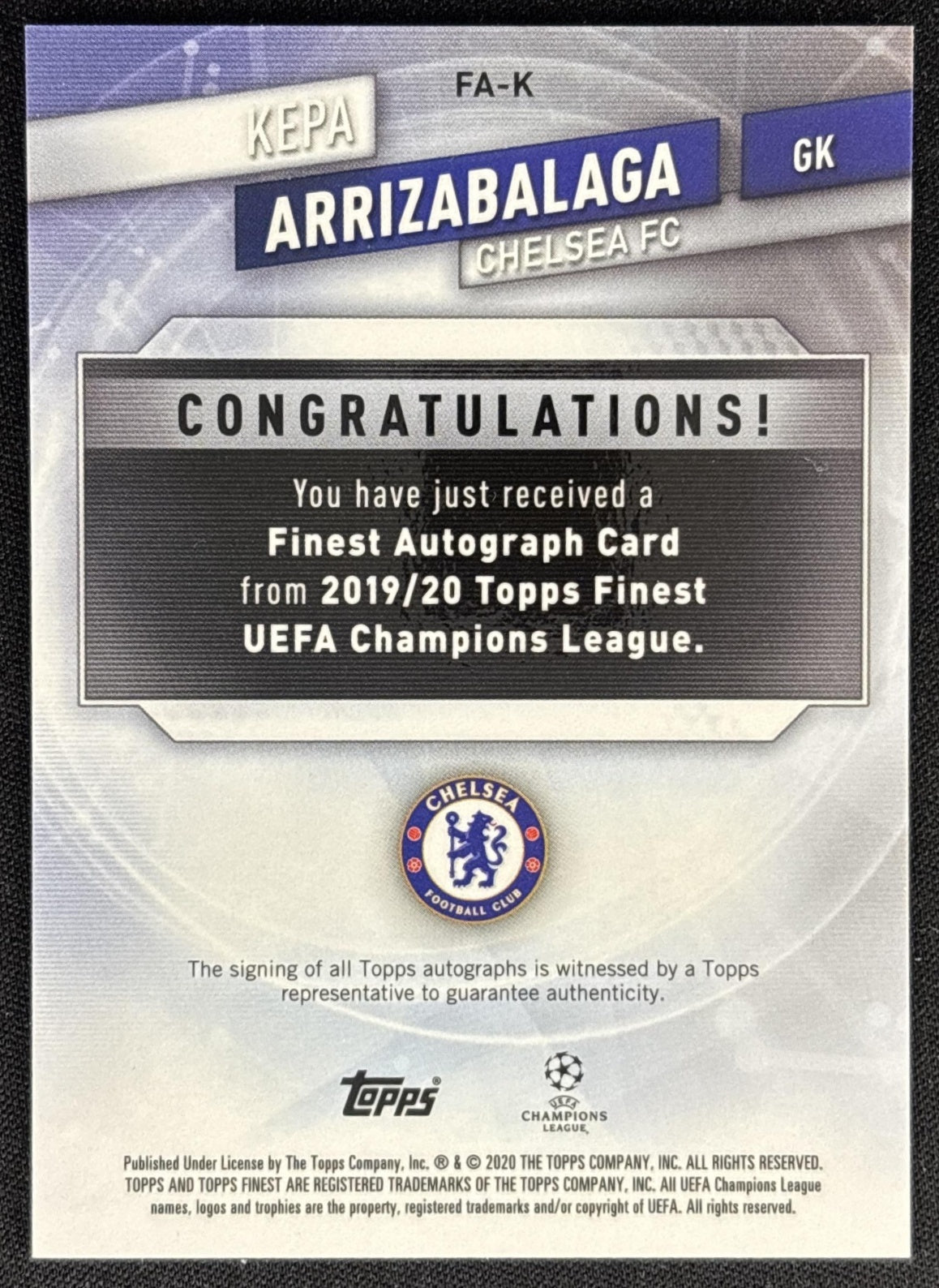 Kepa Arrizabalaga 2019 Finest UEFA Champions League Auto Orange /25 Chelsea Sports Trading Card