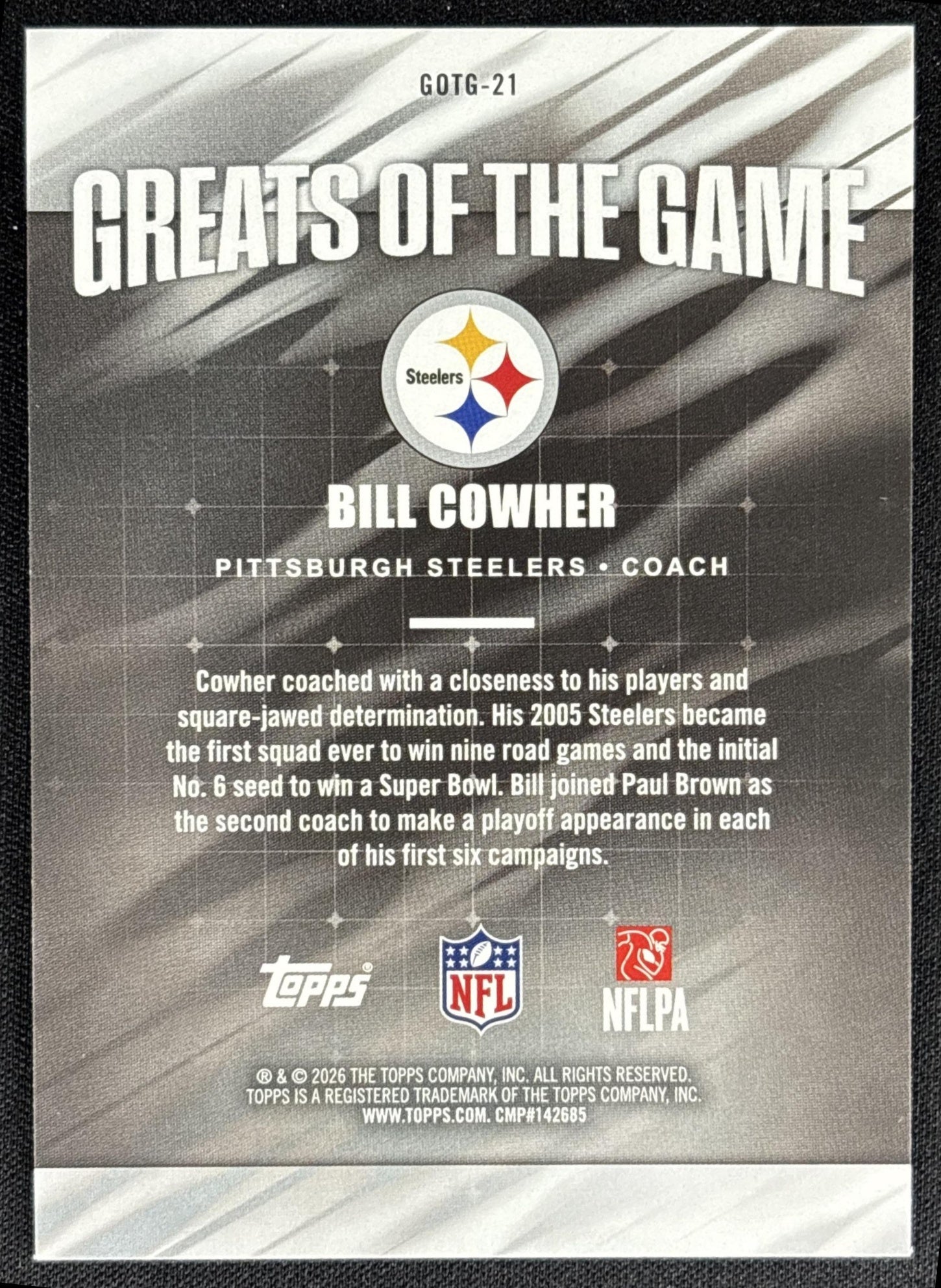 Bill Cowher 2026 Topps Greats Of The Game Steelers