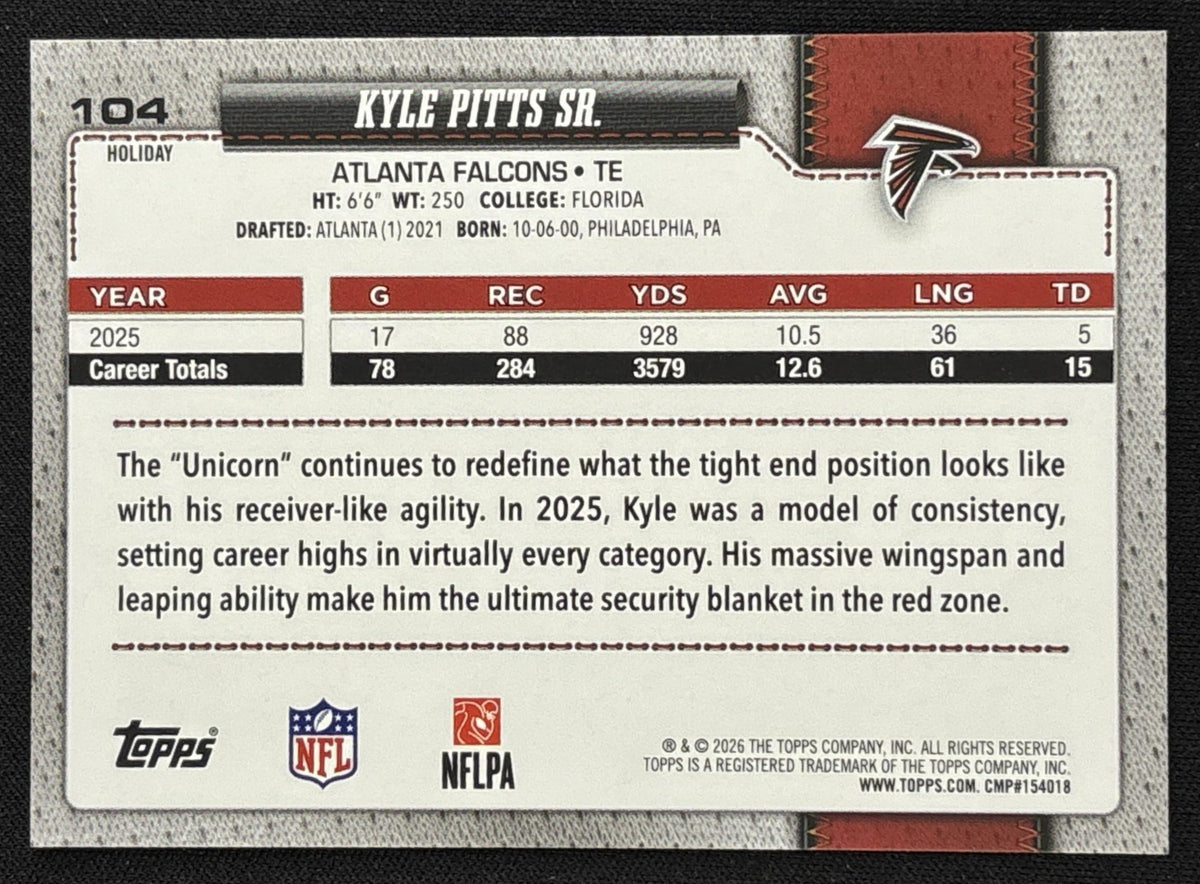 Kyle Pitts Sr. 2026 Topps Holiday Glitter Falcons | Atlanta Falcons