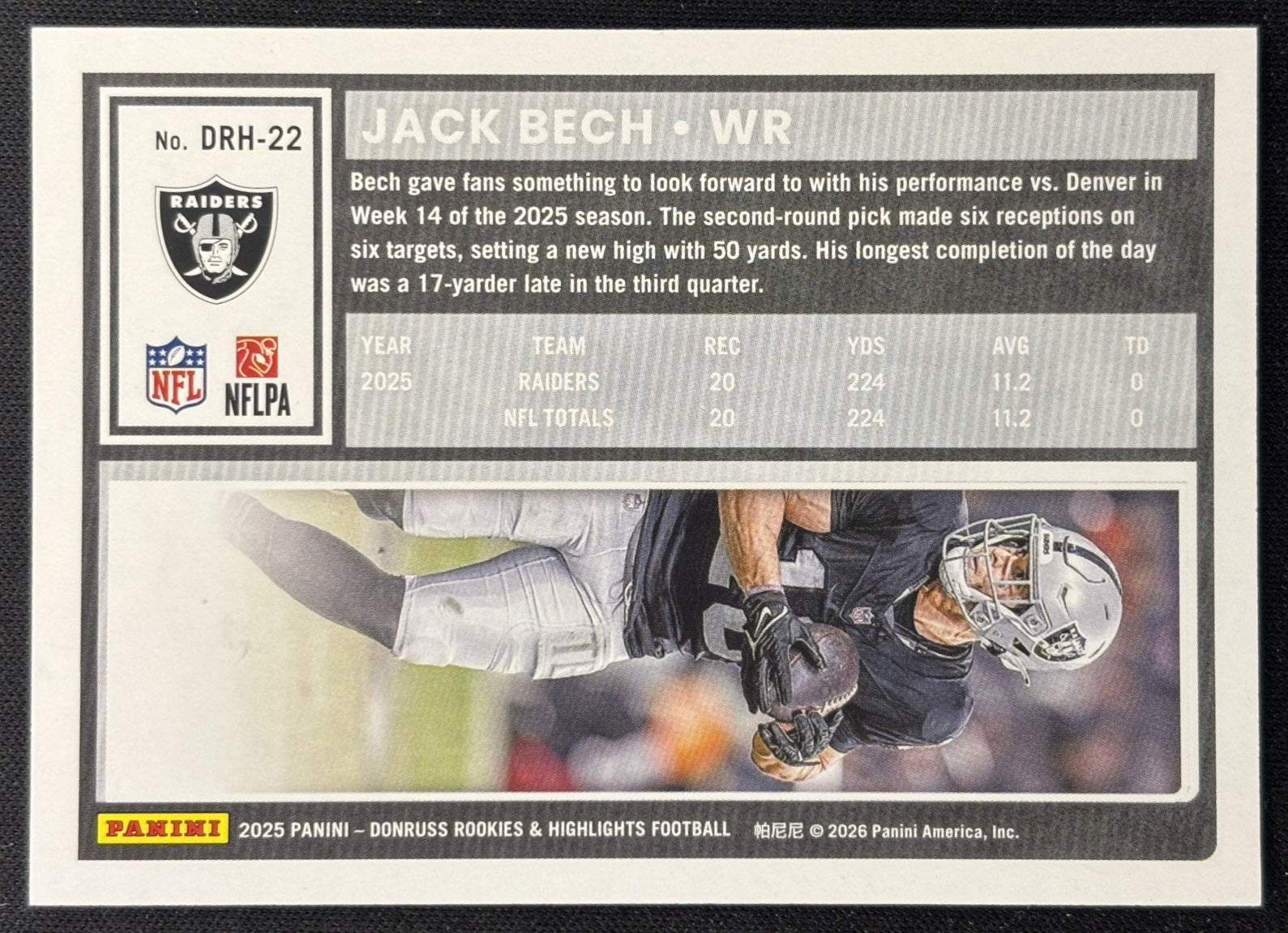 Jack Bech 2025 Panini Donruss Rookies & Highlights Raiders Sports Trading Cards
