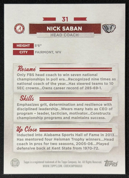 Nick Saban 2023 Bowman University Alabama Crimson Tide back