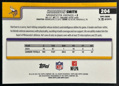 Harrison Smith 2025 Topps Chrome Vikings Sports Trading Cards