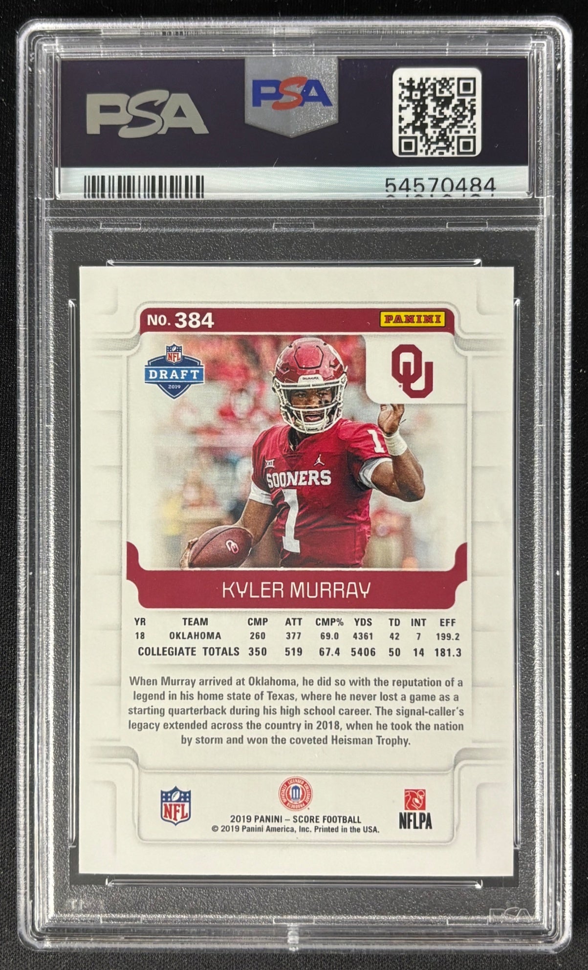 Kyler Murray 2019 Score PSA 10 Sooners - Back