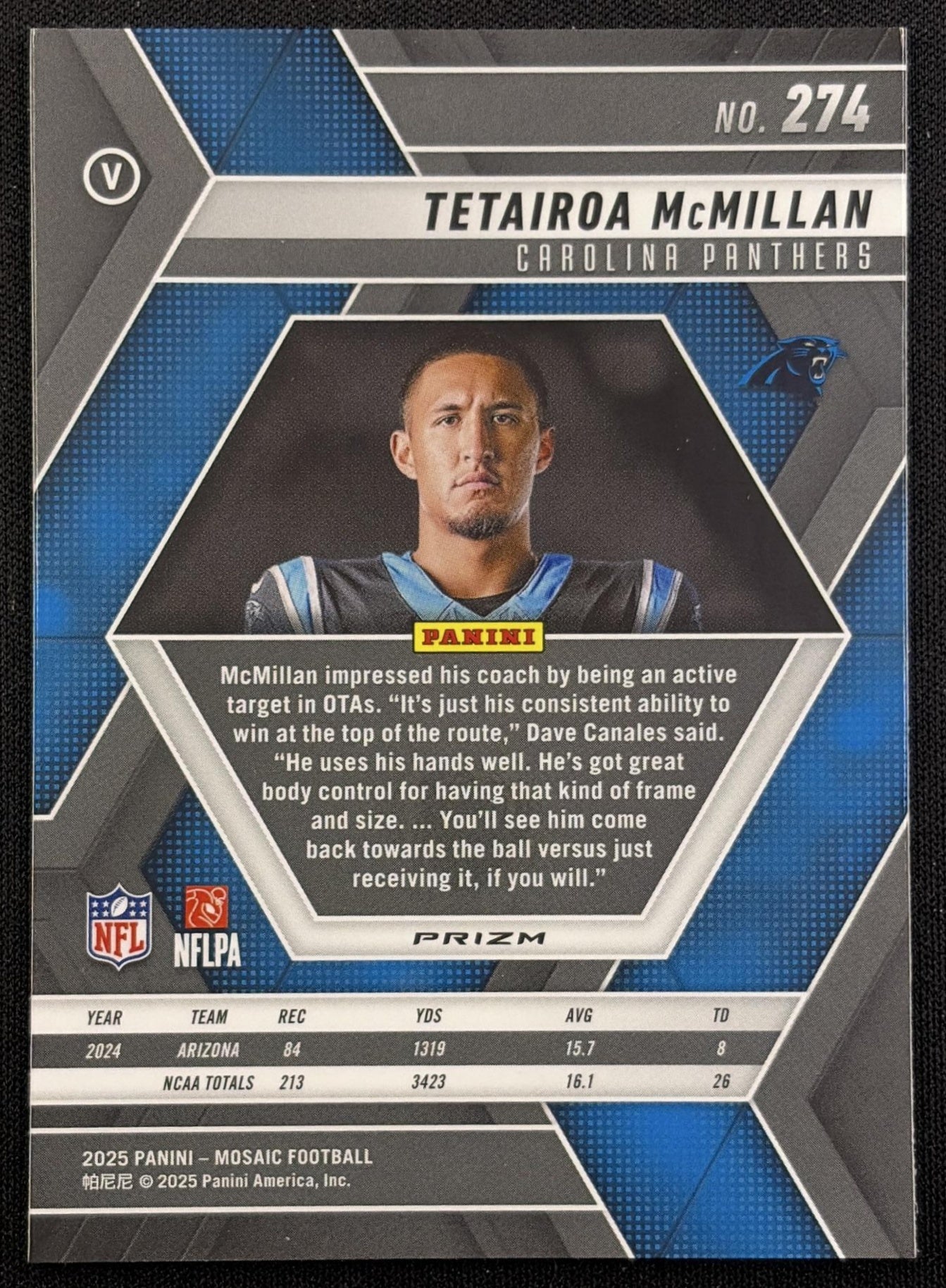 Tetairoa McMillan 2025 Panini Mosaic Rookie Variation Mosaic Prizm Panthers