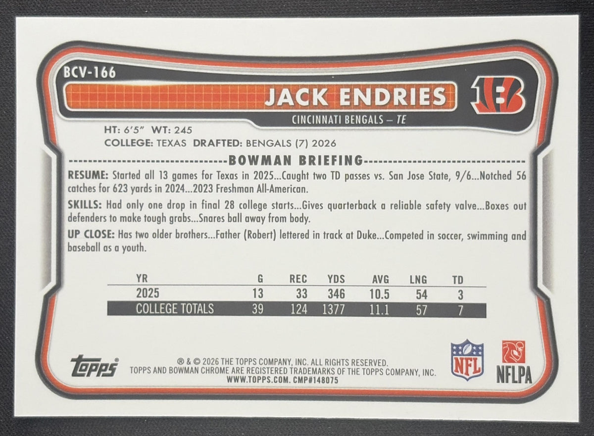 Jack Endries 2026 Bowman Chrome NFL Mojo Refractor Bengals