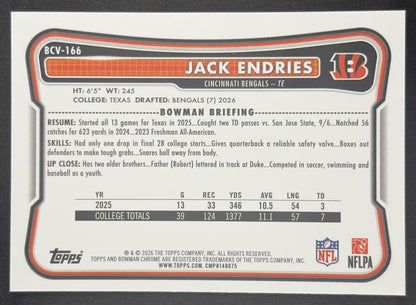 Jack Endries 2026 Bowman Chrome NFL Mojo Refractor Bengals