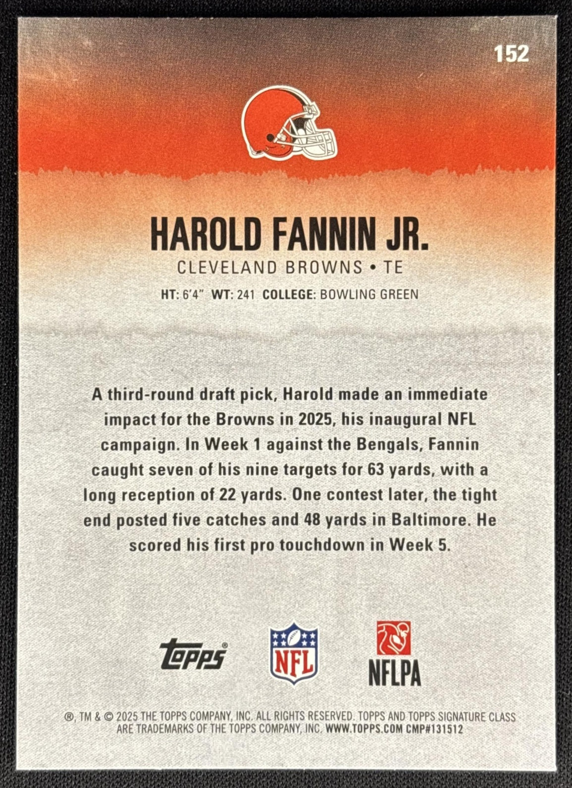 Harold Fannin Jr. 2025 Topps Signature Class Rookie Browns back