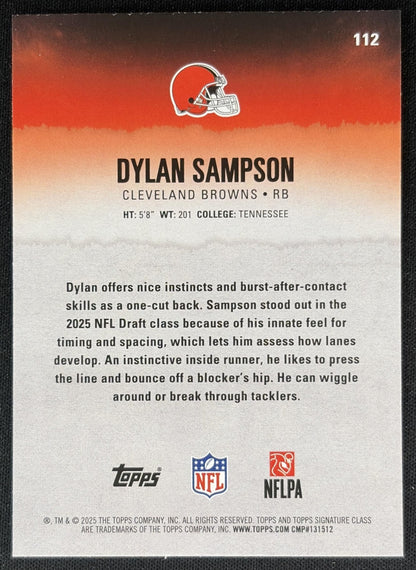 Dylan Sampson 2025 Topps Signature Class Rookie Blue & Yellow Foil Browns back